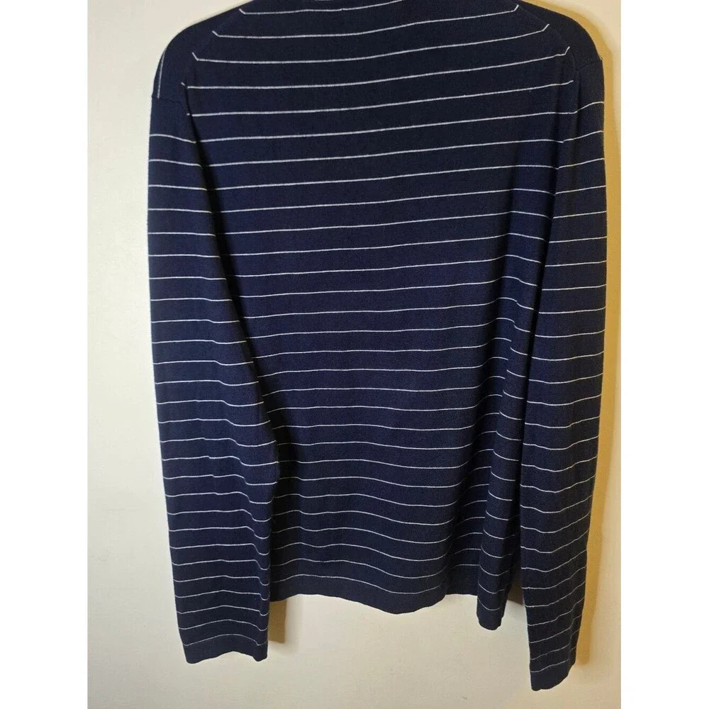 Banana Republic Silk Cotton V-Neck Dark Blue Striped Sweater‎ Large